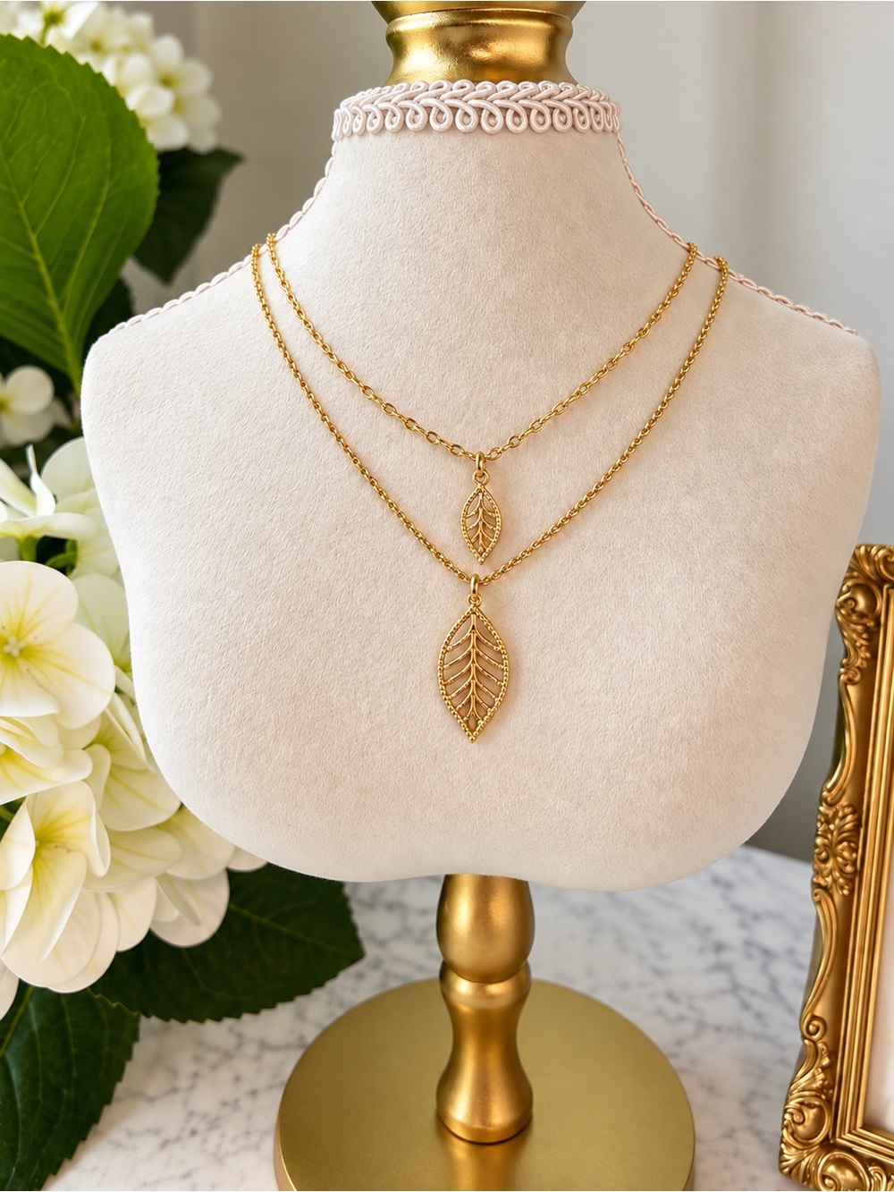 Gold Leaf Layered Necklace - Elegant Women’s Jewelry
